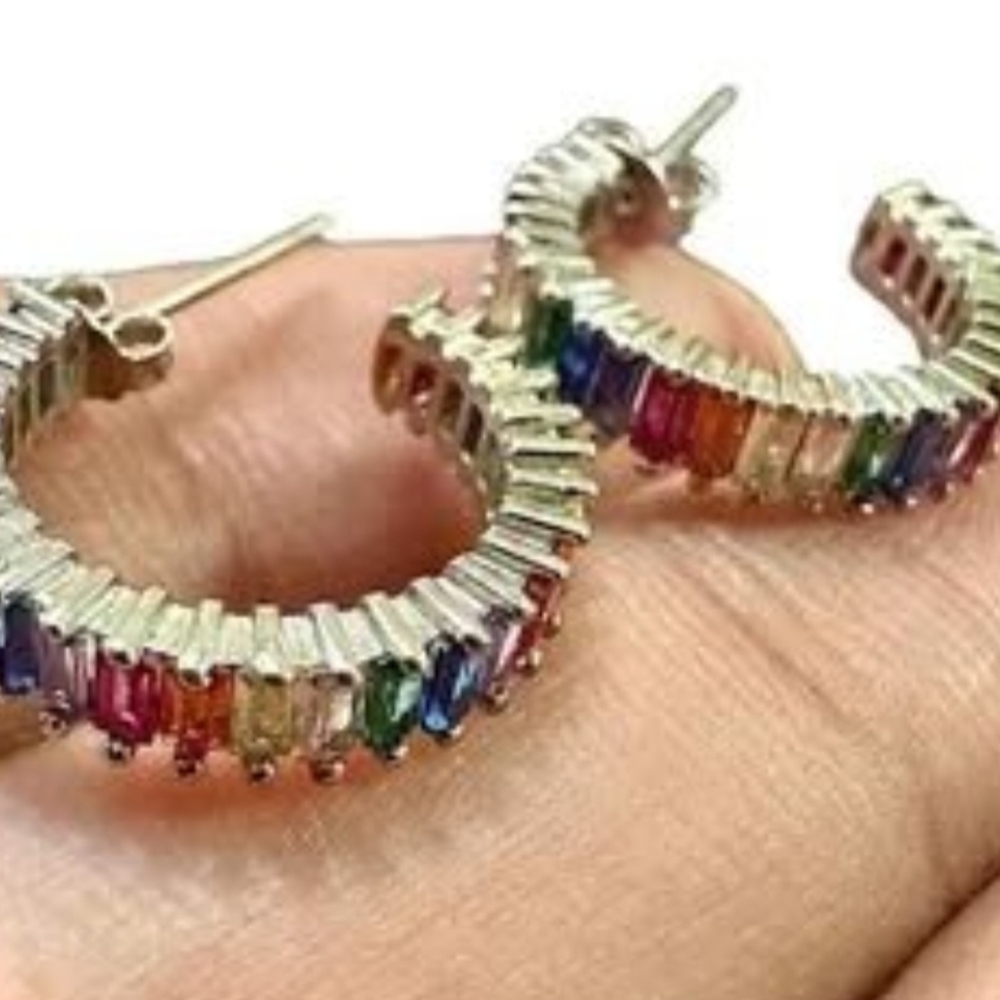 Gold Plated Hoop Earrings, Rainbow Hoop Earrings, Multicolor Hoop Earrings